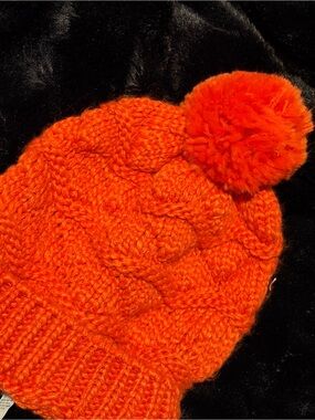 Orange Knit Pom Beanie Hat